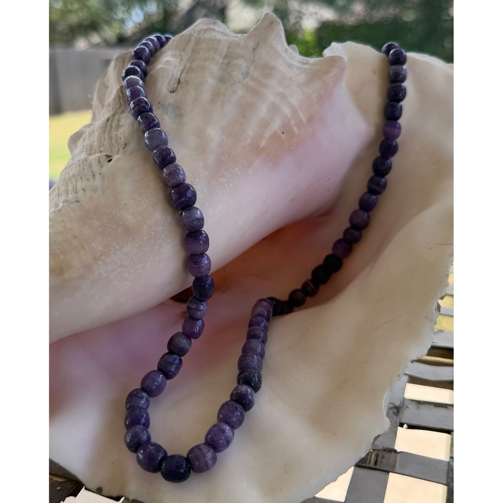 Charoite Gemstone Bead Necklace 28 Inch 8mm Purple Rondelle Endless Strand